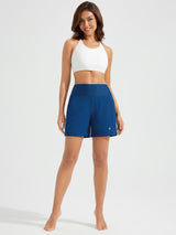5' Zip Needle Woven Patchwork Elastic Waist Short Beach Shorts