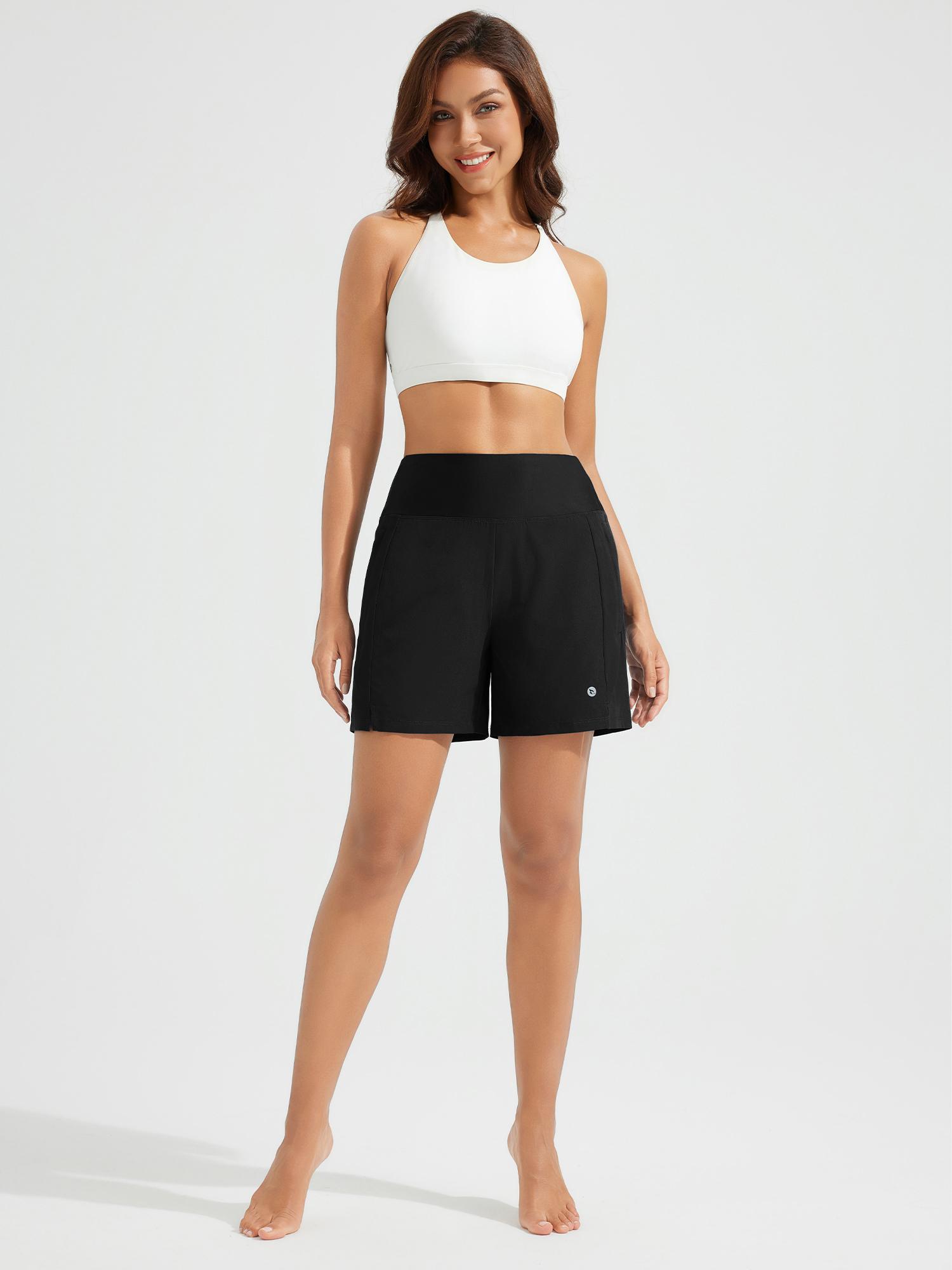 5' Zip Needle Woven Patchwork Elastic Waist Short Beach Shorts