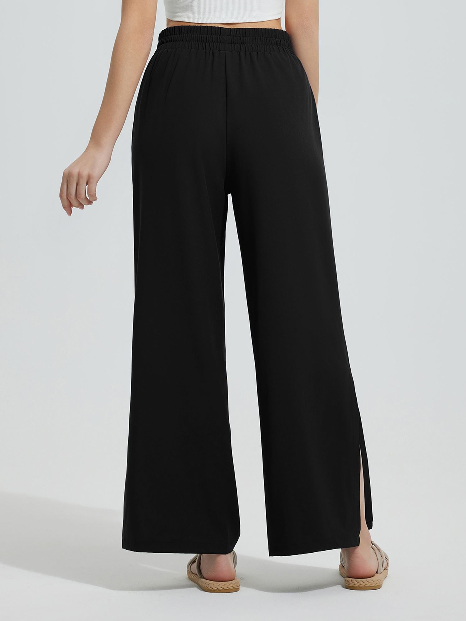 Wide-Leg Woven Elastic Waist Pants