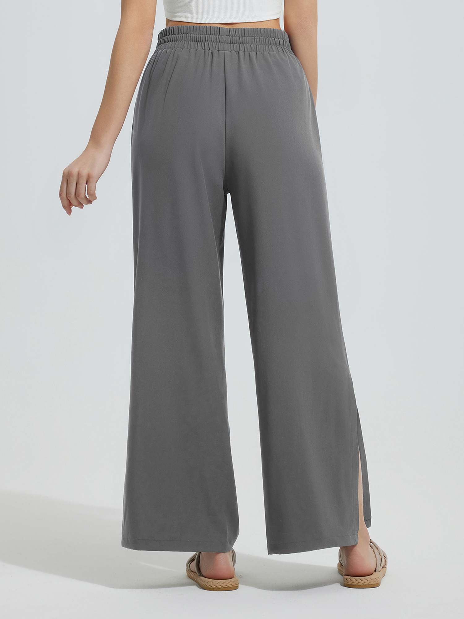 Wide-Leg Woven Elastic Waist Pants