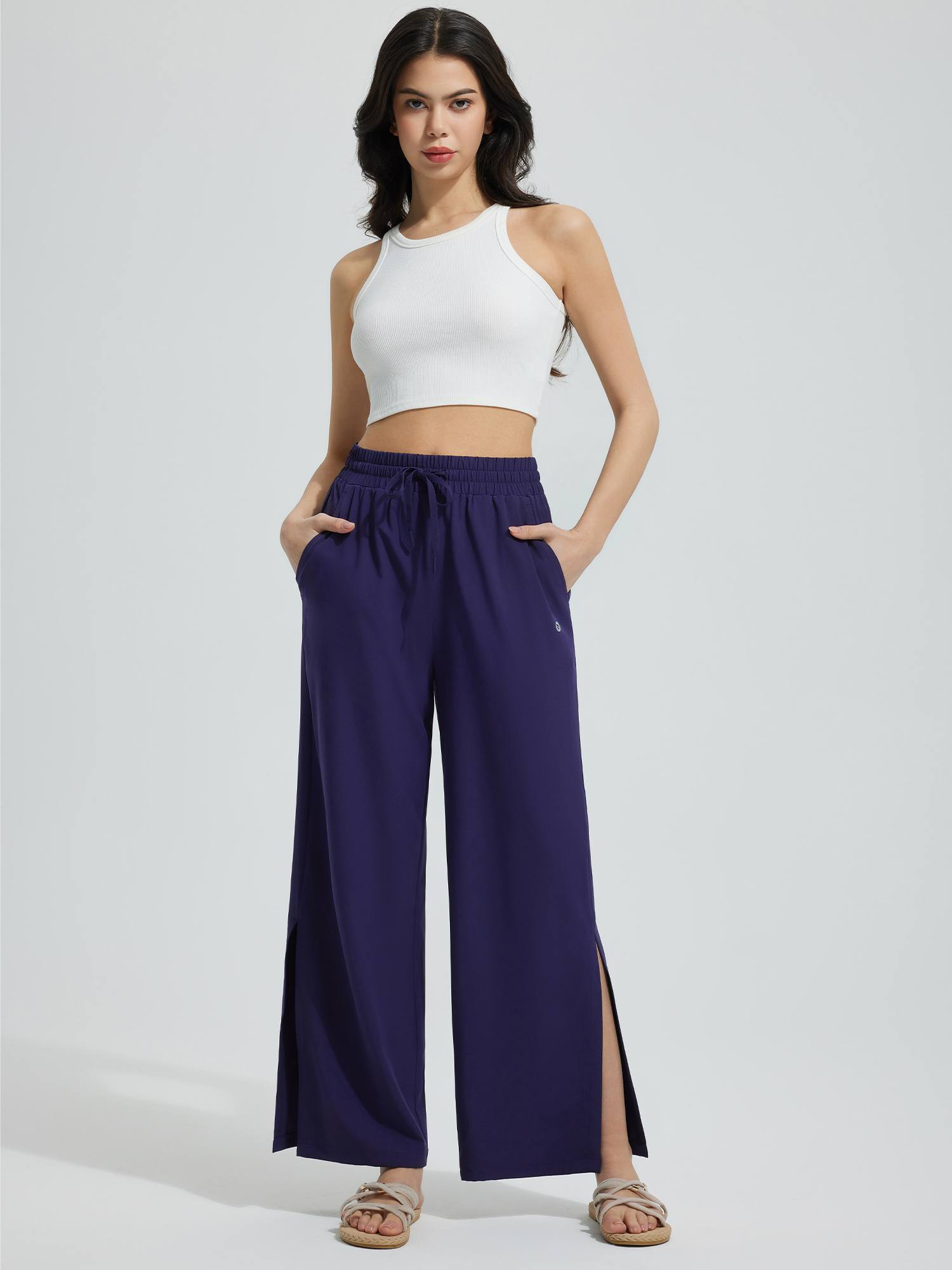 Wide-Leg Woven Elastic Waist Pants