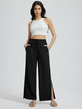 Wide-Leg Woven Elastic Waist Pants