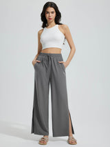 Wide-Leg Woven Elastic Waist Pants