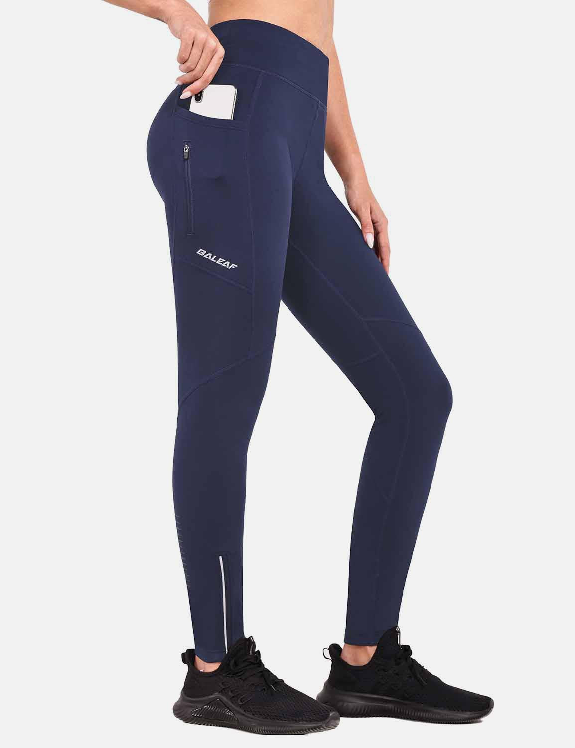 Baleaf Women's High-Waisted Fleece Lined Cycling Pants cai040 Ocean Cavern Side
