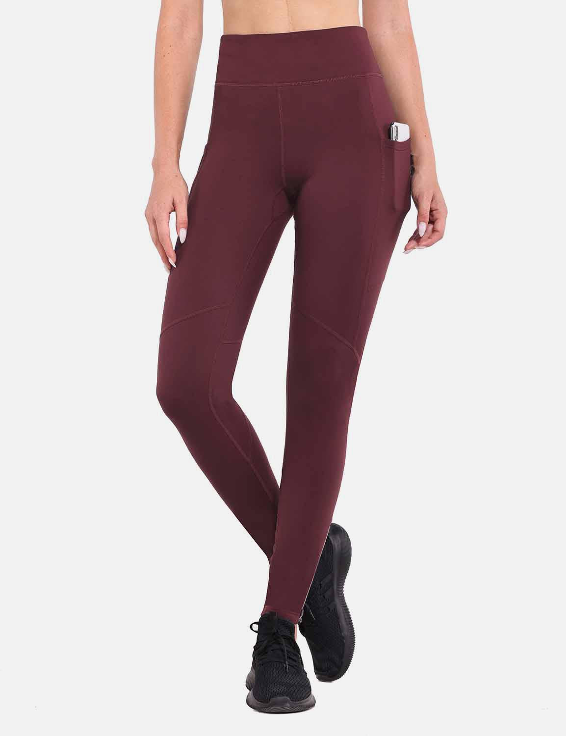 Baleaf Women's High-Waisted Fleece Lined Cycling Pants cai040 Tawny Port Front
