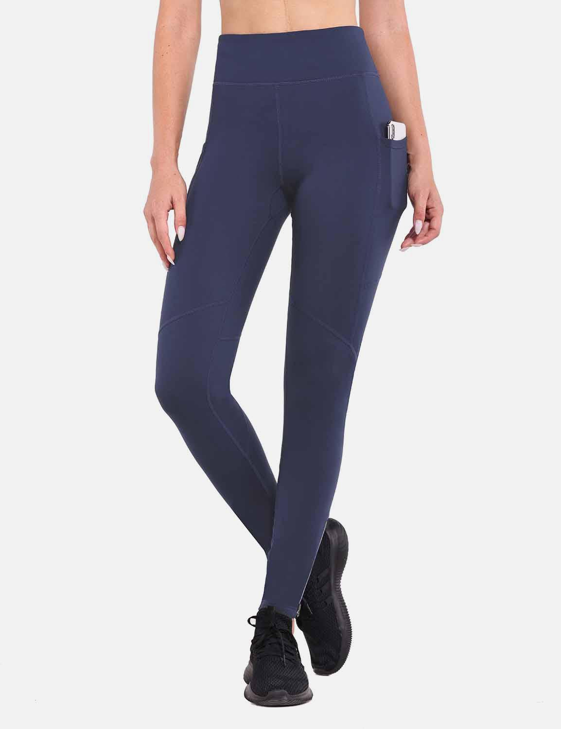 Baleaf Women's High-Waisted Fleece Lined Cycling Pants cai040 Ocean Cavern Front