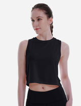 Baleaf Women's Super Soft Sleeveless Muscle Yoga Crop Tops cbd012 Black Front