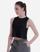 Baleaf Women's Super Soft Sleeveless Muscle Yoga Crop Tops cbd012 Black Side