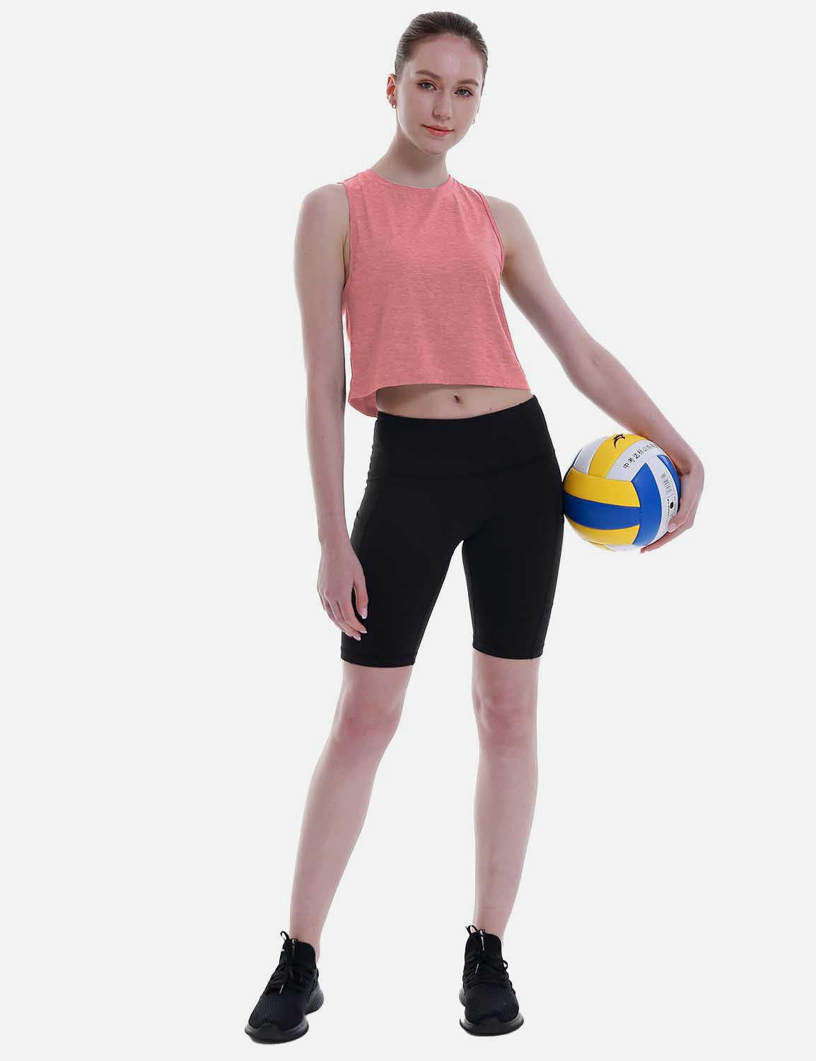 Baleaf Women's Super Soft Sleeveless Muscle Yoga Crop Tops cbd012 Heather Coral Full