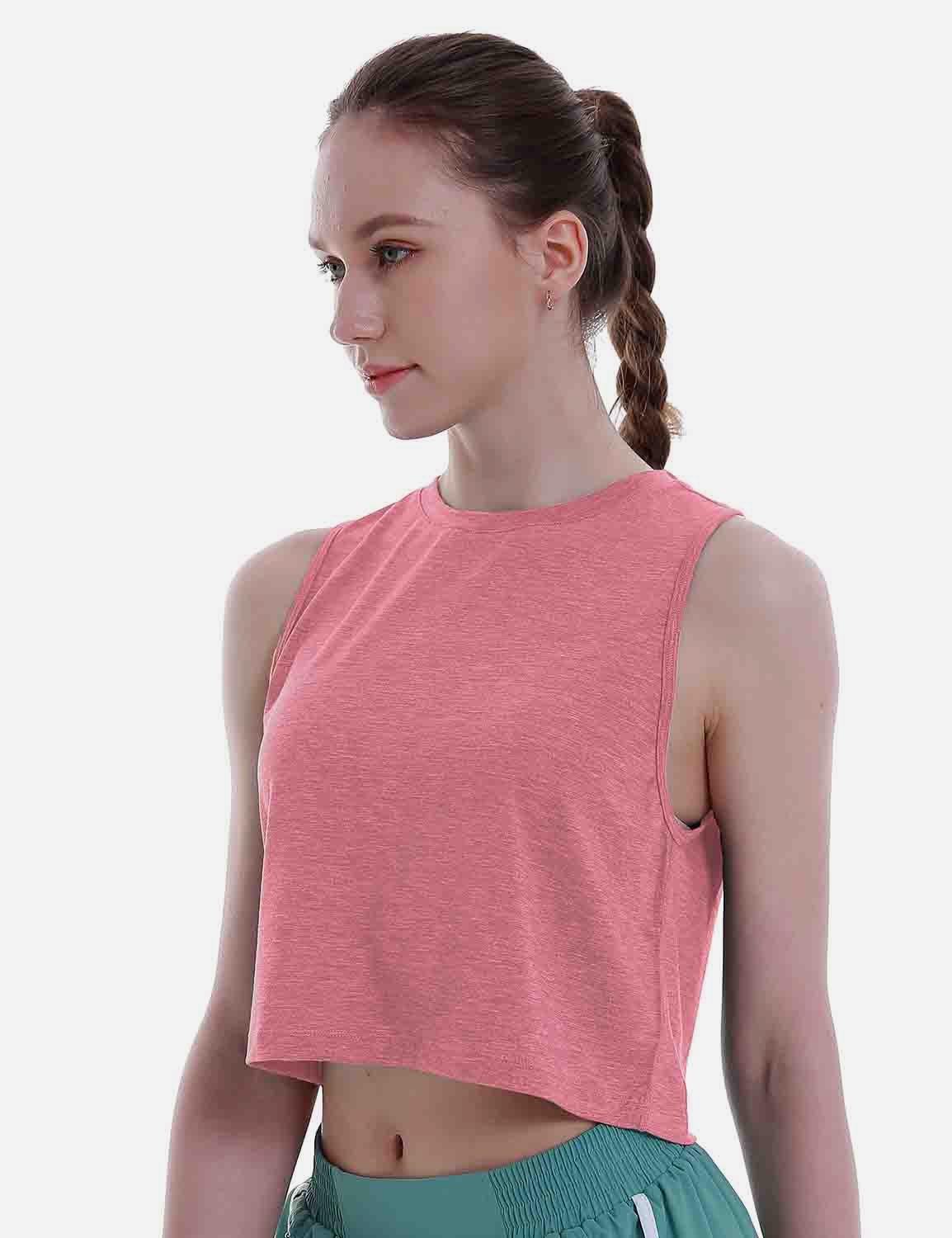 Baleaf Women's Super Soft Sleeveless Muscle Yoga Crop Tops cbd012 Heather Coral Side