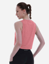 Baleaf Women's Super Soft Sleeveless Muscle Yoga Crop Tops cbd012 Heather Coral Back