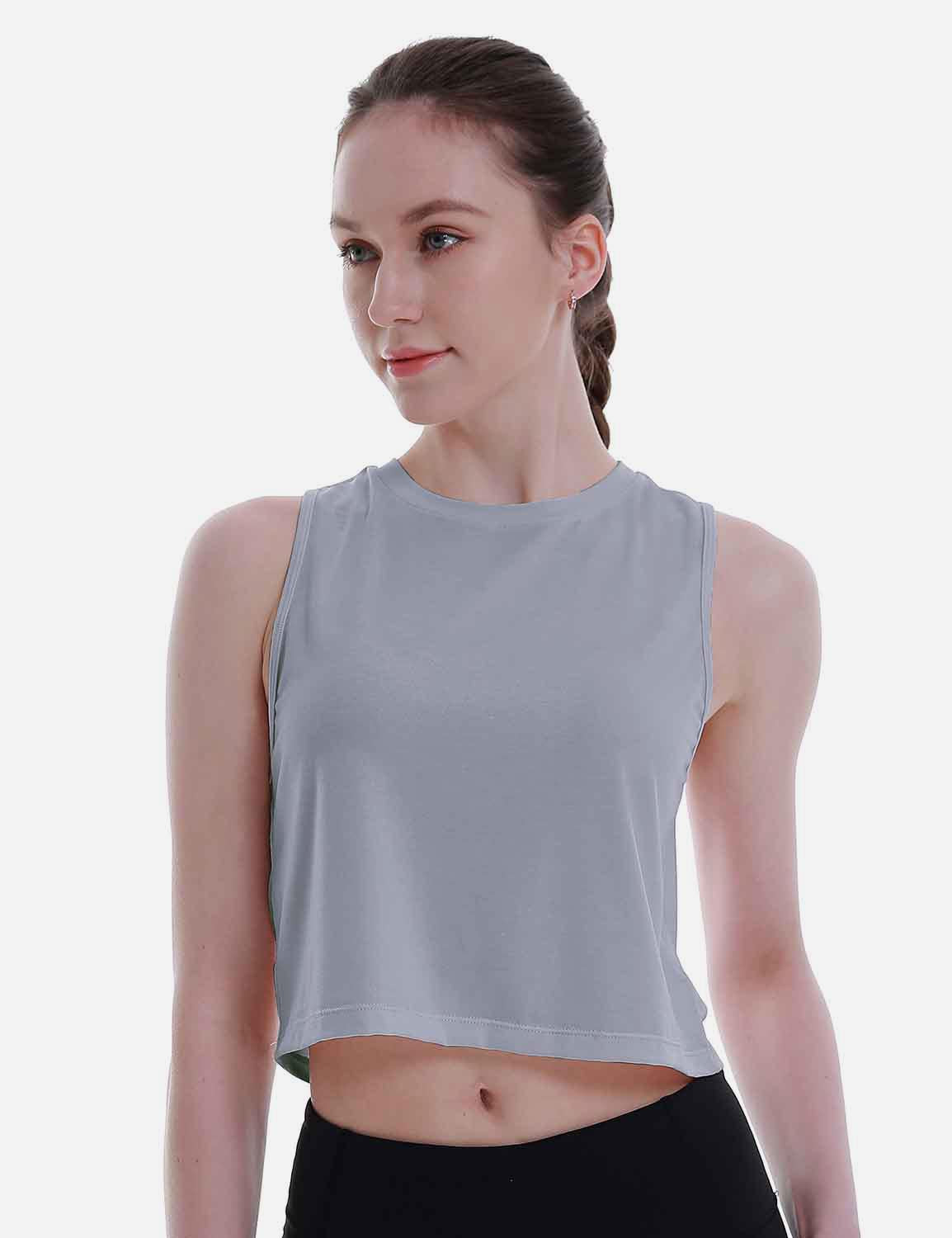 Baleaf Women's Super Soft Sleeveless Muscle Yoga Crop Tops cbd012 Limestone Front