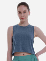 Baleaf Women's Super Soft Sleeveless Muscle Yoga Crop Tops cbd012 Blue Wing Teal Front