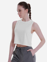 Baleaf Women's Super Soft Sleeveless Muscle Yoga Crop Tops cbd012 Lucent White Side