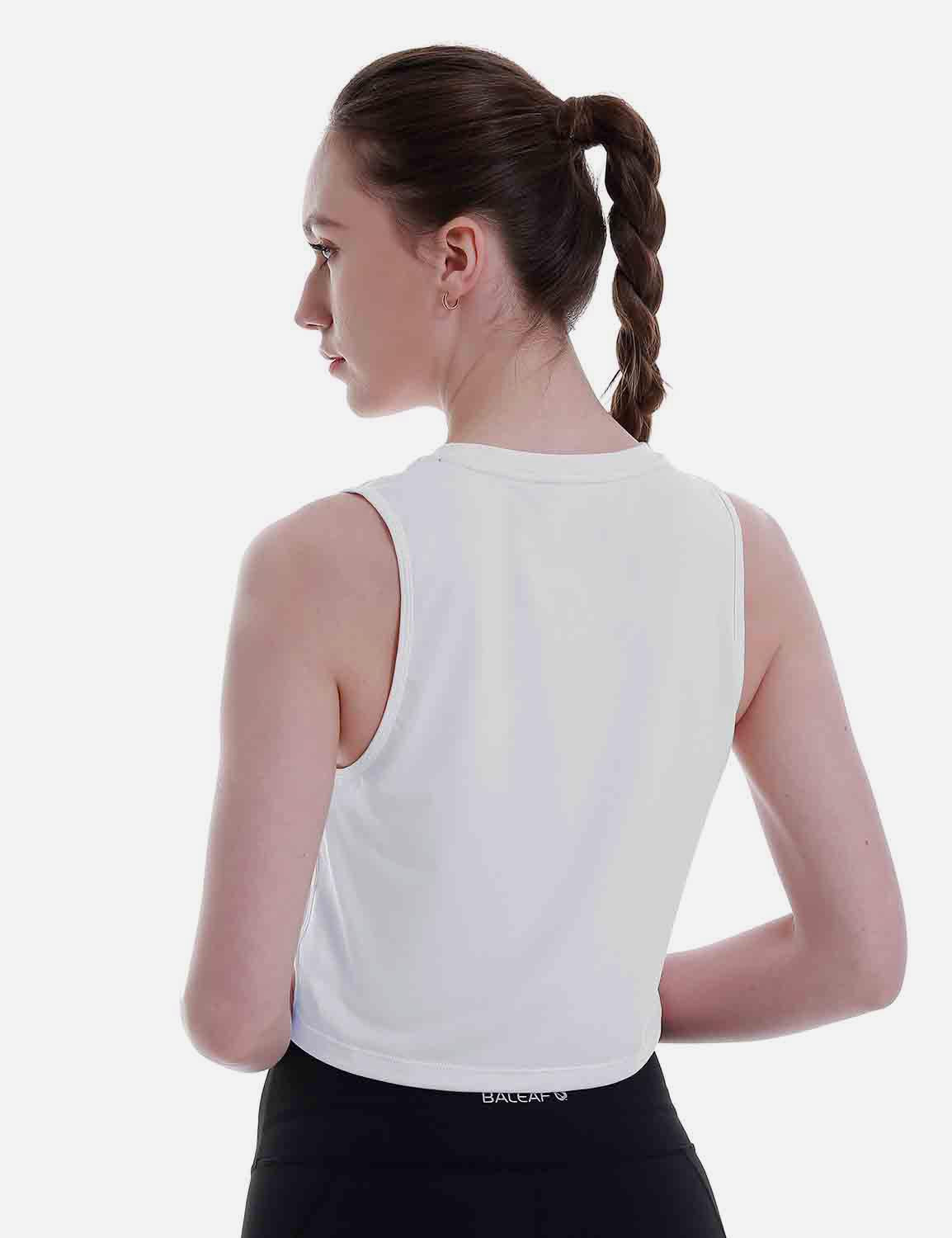 Baleaf Women's Super Soft Sleeveless Muscle Yoga Crop Tops cbd012 Lucent White Back