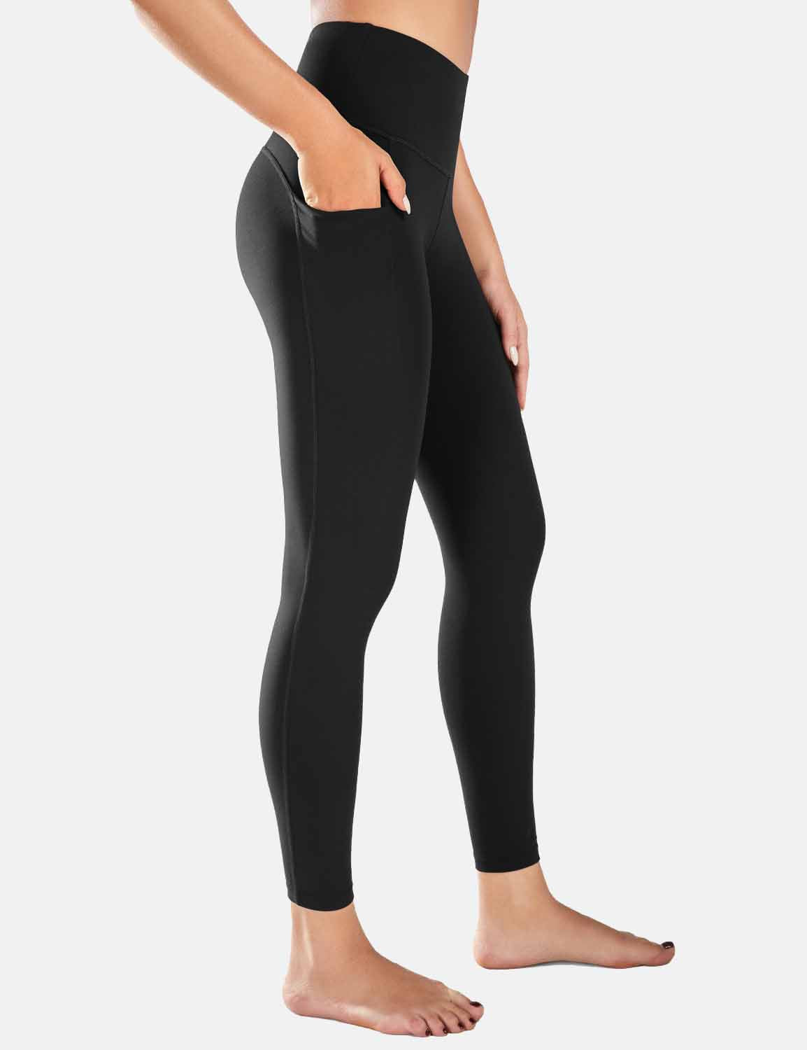 Baleaf Women's 7/8 7/8 High Waisted Soft Pockets Leggings cbh007 Black Side