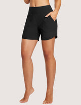 Baleaf Women's UPF50+ High Waisted Pocketed Swim Shorts Anthracite Side