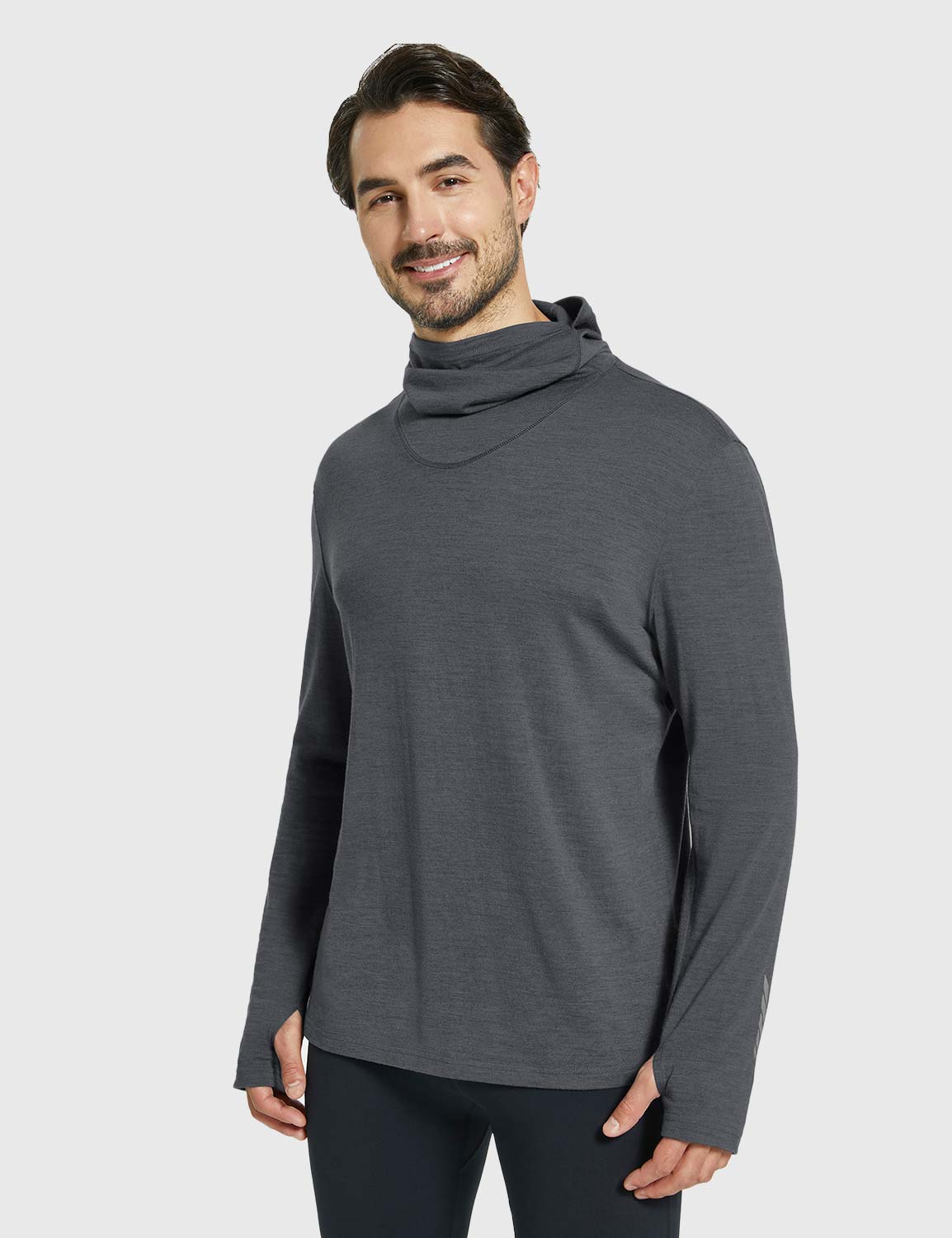 Baleaf Men's Merino Wool Hooded Base Layer Shirts Plum Kitten Side