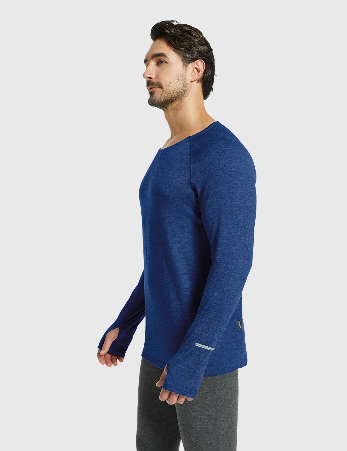 Baleaf Men's Merino Wool Crew Neck Base Layer Shirts Quartz Blue Side