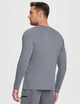 Baleaf Men's Flyleaf UPF50+ Crewneck T-Shirt ega008 Light Gray Back