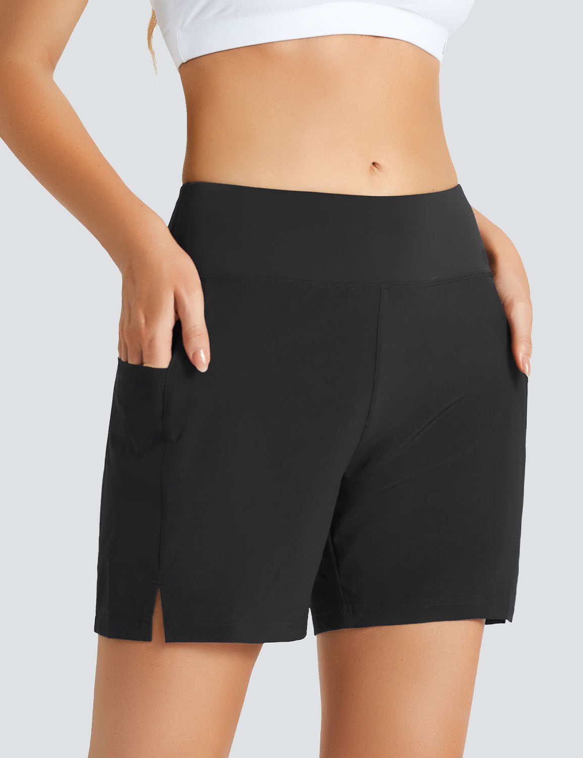 Baleaf Women's Laureate UPF 50+ High Rise Board Shorts dcg002 Anthracite Details