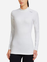 Baleaf Women's Basic Compression Mock-Neck Long Sleeved Shirt abd166 White Front