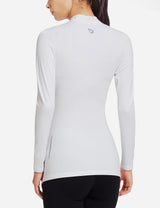 Baleaf Women's Basic Compression Mock-Neck Long Sleeved Shirt abd166 White Back