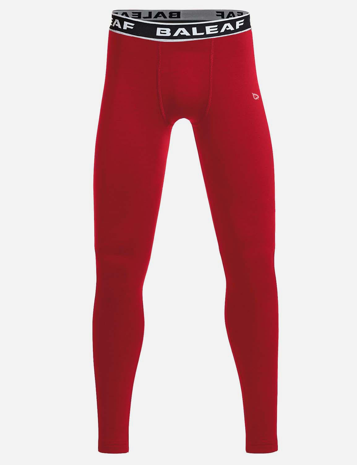 Baleaf Boy's Fleece Boy's Basic Compression Baselayer Tights abd233 Red Front