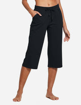 Baleaf Women's 20'' High Rise Drawcord Loose Fit Pocketed Sweatpants abh107 Black Front