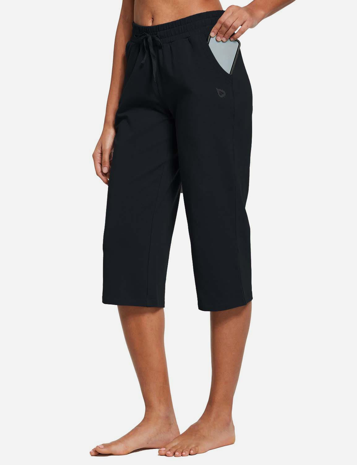 Baleaf Women's 20'' High Rise Drawcord Loose Fit Pocketed Sweatpants abh107 Black Side