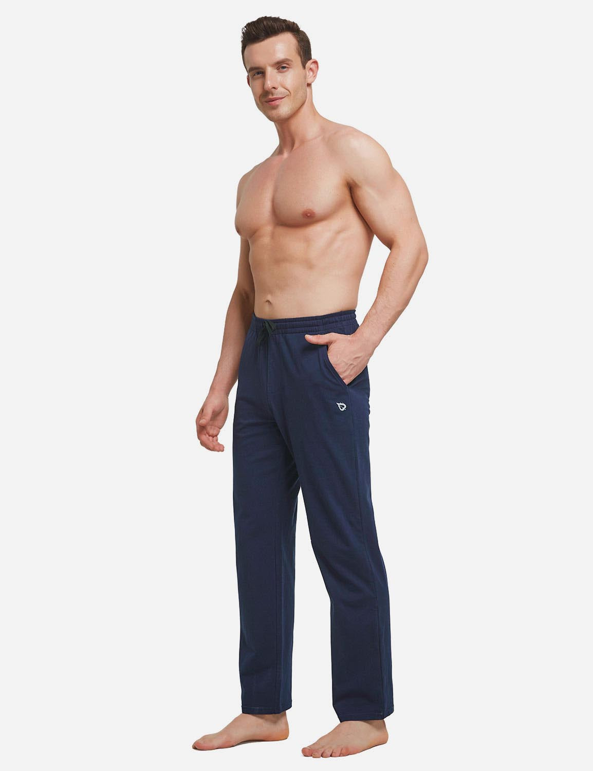 Baleaf Mens Elastic Waistband Loose Fit Side Pocketed Jogger Pants abh146 Navy Blue Full