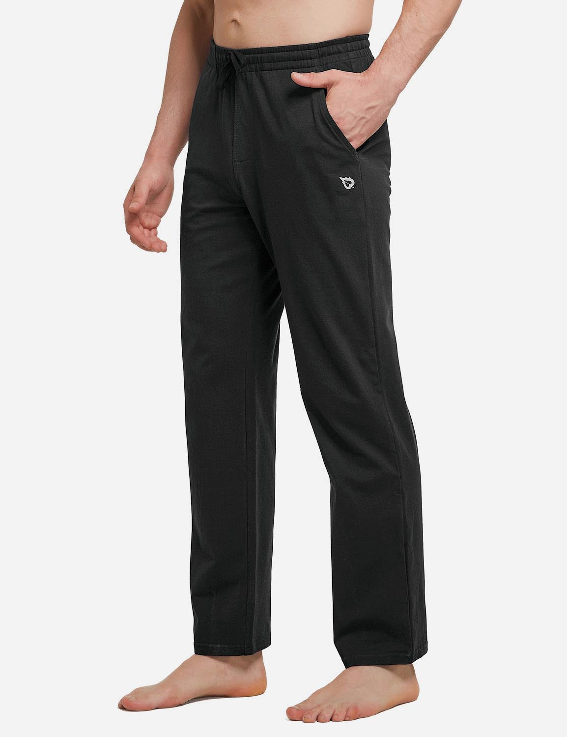 Baleaf Mens Elastic Waistband Loose Fit Side Pocketed Jogger Pants abh146 Black Front