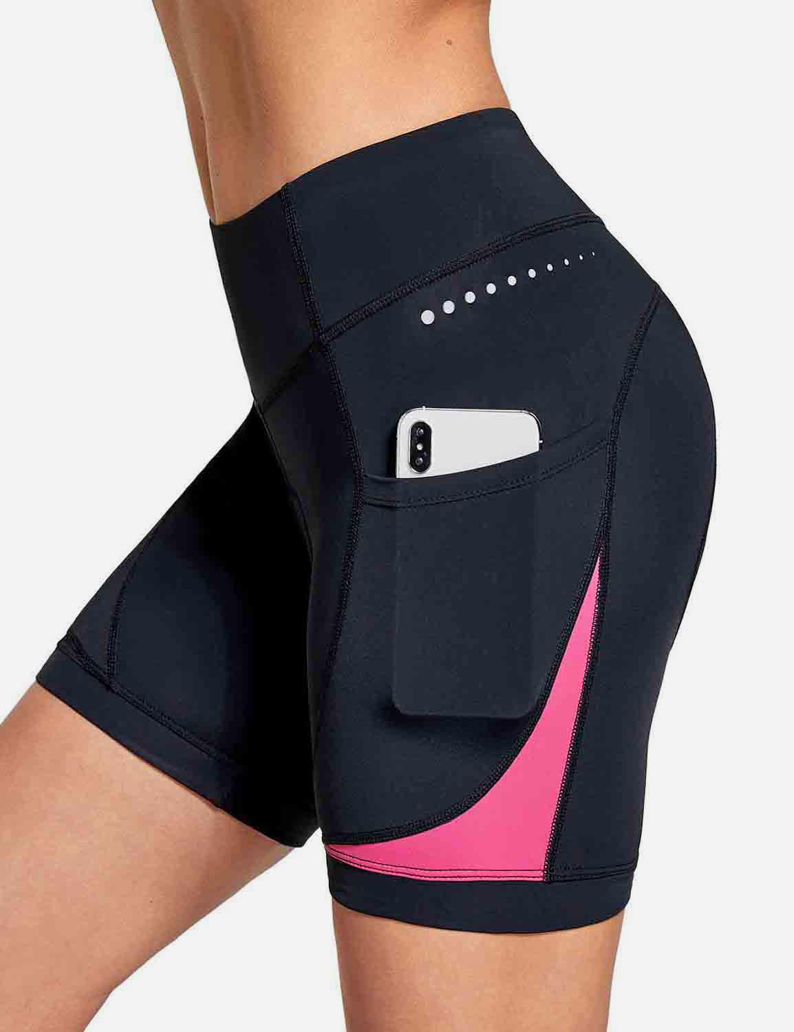 Baleaf Women's UPF 50+ 5" Bike Shorts 4D Padded Pockets Cycling Underw?????? cai010 Hot Pink Side