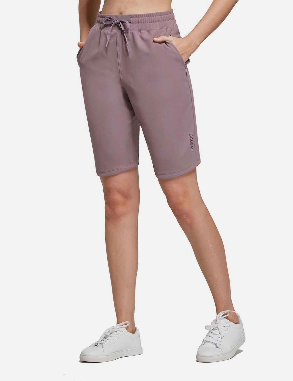 Baleaf Womens 10'' High Rise Bermuda Shorts w Zippered Pockets cbd005 Ephemera Front