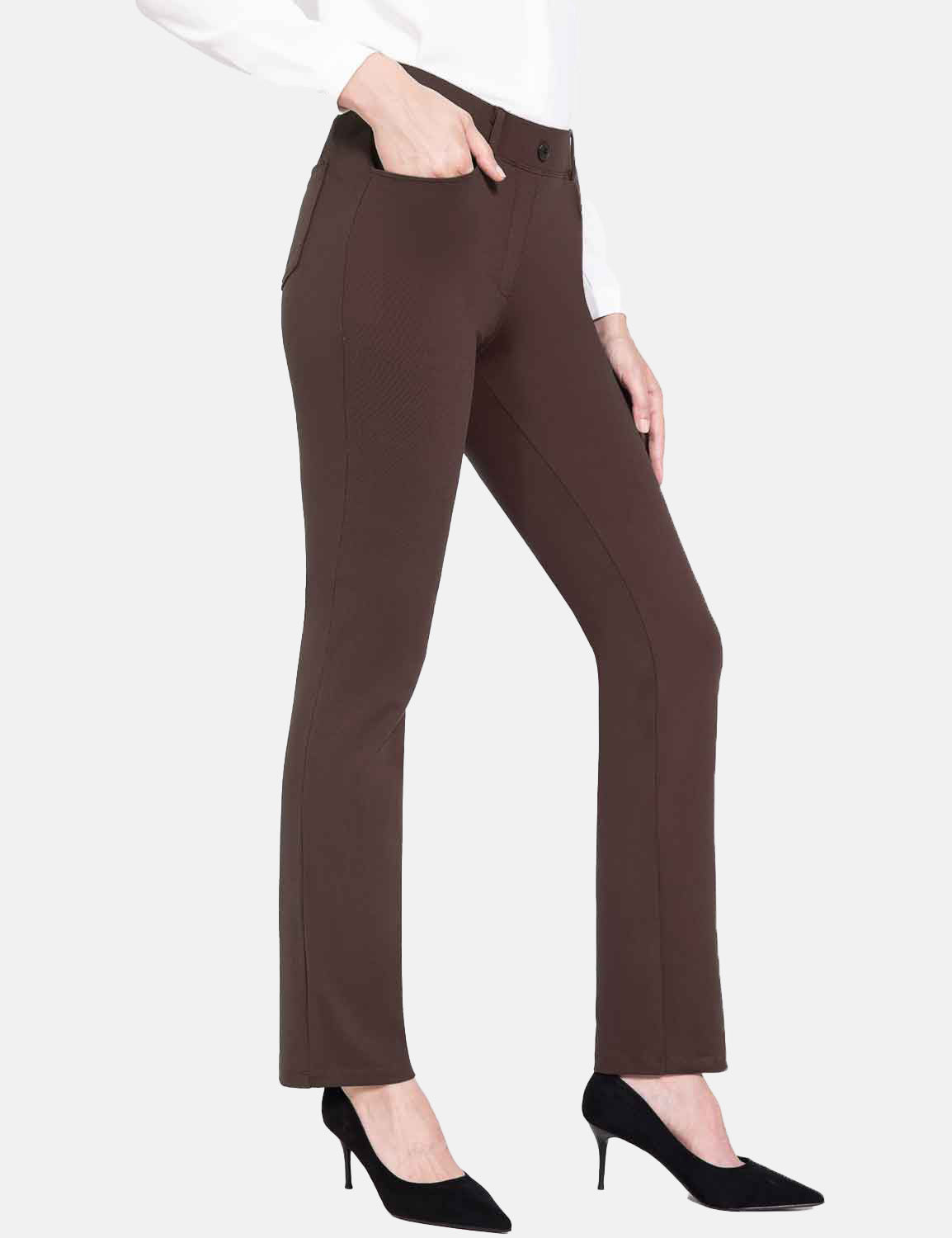 BALEAF Yoga Pants with Pockets for Women Straight Leg High Waisted Slim  Slacks Petite Regular Casual Workout Pants